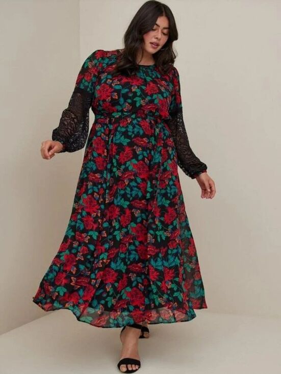 torrid Dresses & Skirts - Torrid Floral Lace-Sleeve Maxi Dress - New